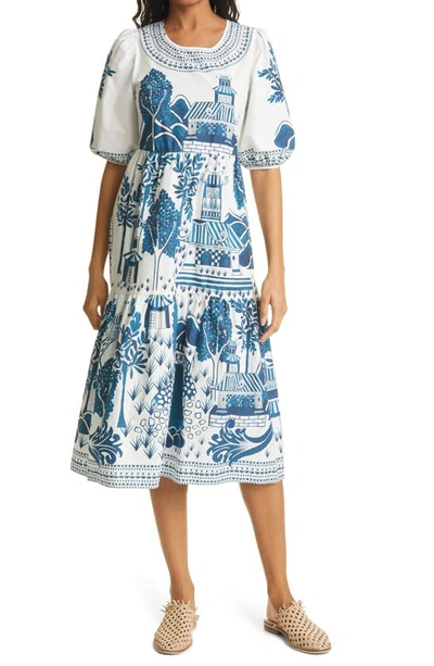 knee length dresses for ladies Butter Yellow Embroidered Lenzing™ Ecovero™ Euroflax™ Midi Dress main image 0