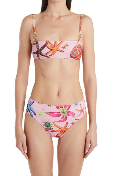 Versace Tresor De La Mer High Waist Bikini Bottoms In Rosa Multicolor