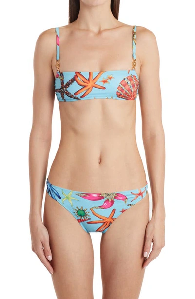 Versace Tresor De La Mer High Waist Bikini Bottoms In Azurro Multicolor