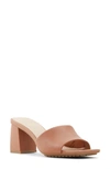 Aldo Velalith Block Heel Slide Sandal In Cognac Leather