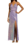 Morgan & Co. Sequin Embellished Gown In Rose/ Lilac