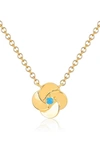 Ef Collection Turquoise Petal Pendant Necklace In Yellow Gold/ Turquoise