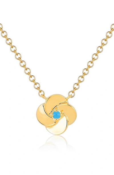 Ef Collection Turquoise Petal Pendant Necklace In Yellow Gold/ Turquoise