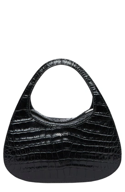 Coperni Micro Swipe Baguette Croc Embossed Leather Top Handle Bag In Black