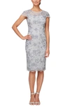 Alex Evenings Floral Embroidered Cocktail Sheath Dress In Dove