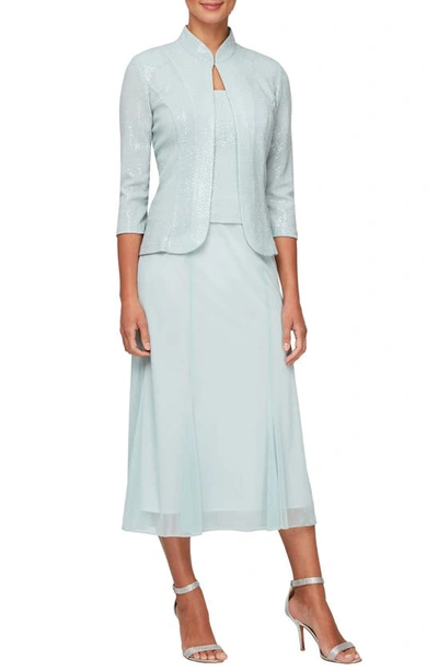 Alex Evenings Sparkle Mock Two-piece Midi Cocktail Dress With Jacket In Mint