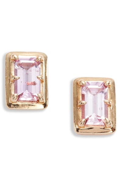 Anzie Classique Carré Semiprecious Baguette Stud Earrings In Pink