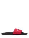 Alexander Wang Red Rubber Logo Pool Slides In Black