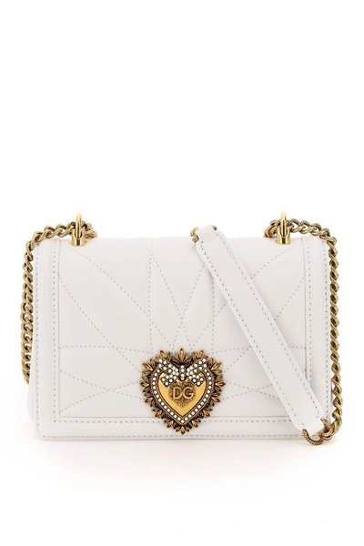 Dolce & Gabbana Devotion Medium Quilted Nappa Leather Bag In Bianco Ottico