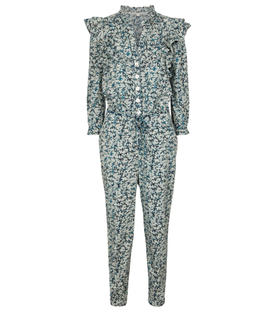 Veronica Beard Tanay Batik Puff Sleeve Jumpsuit In Light Blue