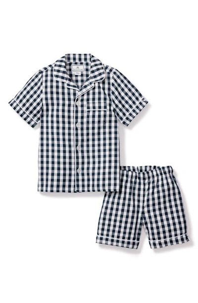 Petite Plume Kids' Gingham Two-piece Short Pajamas In Navy