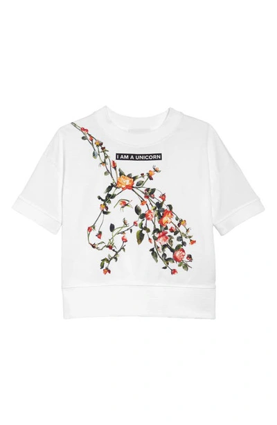 Burberry Kids' Girl's Pia Floral Unicorn Graphic Short-sleeve Shirt In White