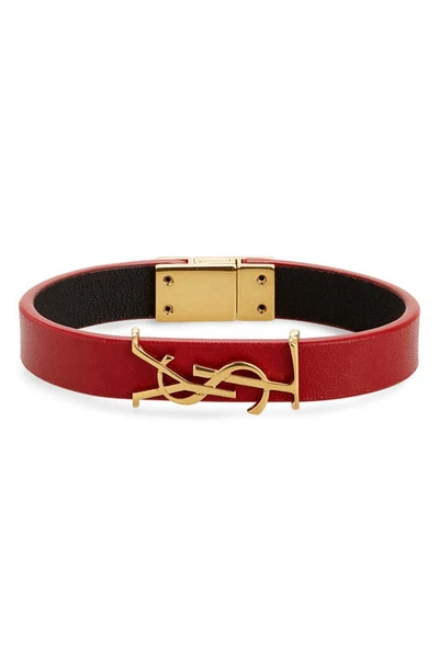 Saint Laurent Patent-leather And Gold-tone Bracelet In Red