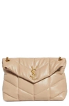 Saint Laurent Lou Puffer Medium Ysl Shoulder Bag In Quilted Leather In Dark Beige