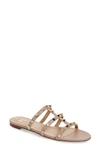 Valentino Garavani Rockstud Metallic City Flat Slide Sandals In Poudre