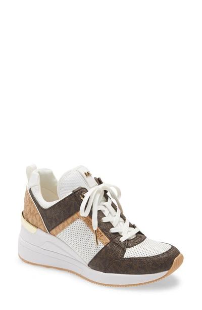 Michael Michael Kors Georgie Trainer Sneaker In Optic White/ Brown Multi