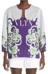 Valentino Printed Modal-jersey Top In Amethyst / Radiant Orchid