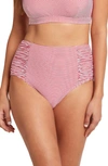 Sea Level High Waist Stripe Bikini Bottoms In Red