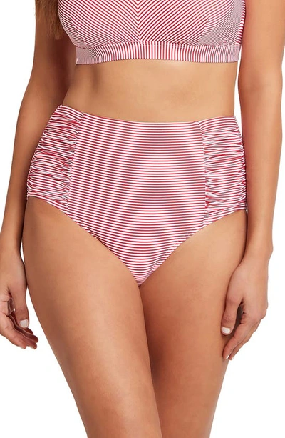 Sea Level High Waist Stripe Bikini Bottoms In Red