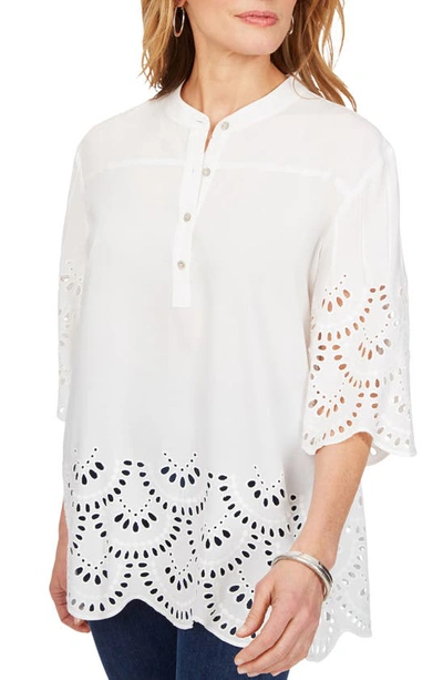 Foxcroft Bailey Embroidered Scallop Popover Tunic In White