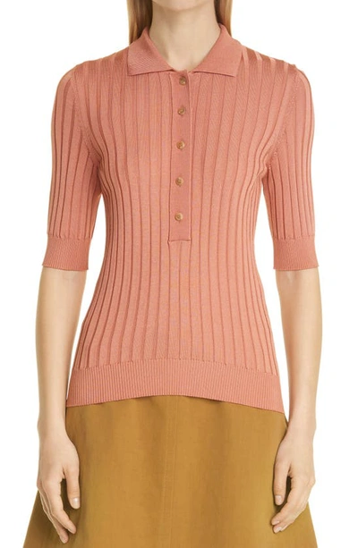 Partow Jimmy Rib Polo Sweater In Rose Gold