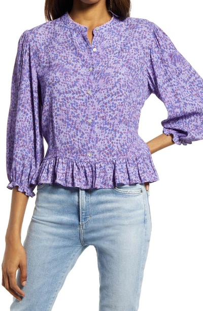 Rebecca Minkoff Elle Floral Ruffle Hem Top In Lilac Multi