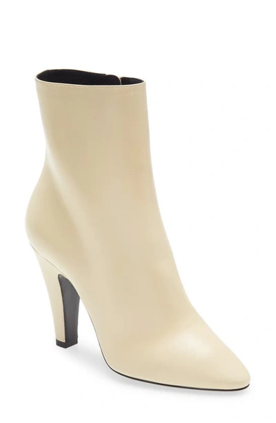 Saint Laurent 95mm 68 Leather Ankle Boots In Beige