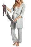 Everly Grey Analise During & After 5-piece Maternity/nursing Sleep Set In Heather Gray