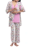 Everly Grey Analise During & After 5-piece Maternity/nursing Sleep Set In Zinnia