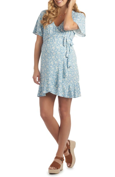 Everly Grey Maternity Kristi Floral /nursing Dress In Blue Floral