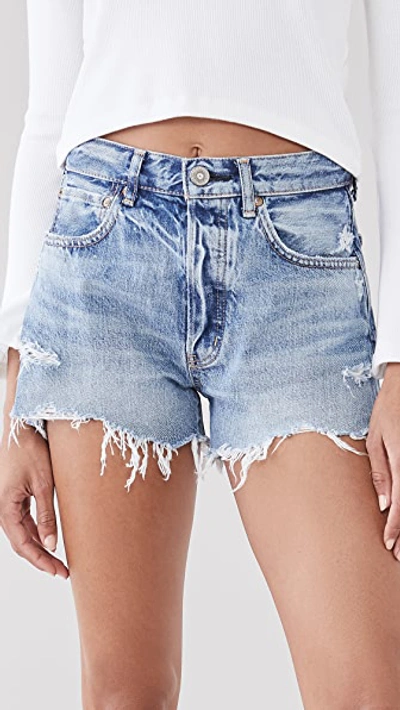 Moussy Vintage Sunnyvale High-rise Cut-off Denim Shorts In Blu