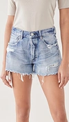 Moussy Vintage Sunnyvale High-rise Cut-off Denim Shorts In Blu