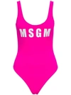 Msgm Pink Swimsuit With Logo In Fuchsia
