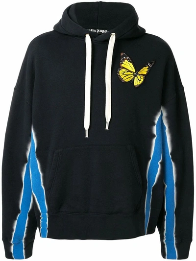 Palm Angels Butterfly Embroidered Pullover Hoodie In Black