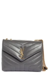 Saint Laurent Small Loulou Leather Shoulder Bag In 1112 Storm/ Storm