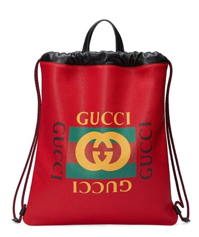 Gucci Web Print Backpack In Red