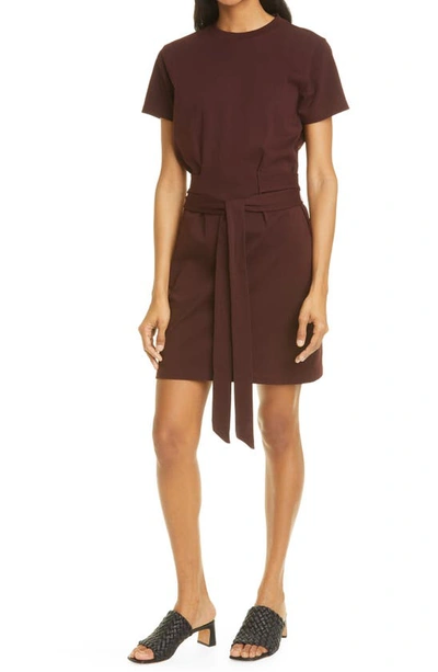 Vince Tie Waist Short Sleeve Cotton Dress In Oxblood | ModeSens