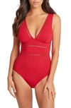 Sea Level Spliced One-piece Swimsuit In Red