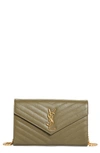Saint Laurent Large Monogramme Quilted Leather Wallet On A Chain In 3344 Vert Kaki