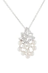 SPLENDID PEARLS STERLING SILVER 3-4MM FRESHWATER MICROPEARL & CZ CLUSTER PENDANT NECKLACE,820035527828