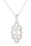 SPLENDID PEARLS STERLING SILVER 3-4MM WHITE FRESHWATER PEARL & CZ PENDANT NECKLACE,820035527811