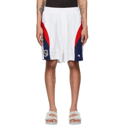 Balenciaga Wide-leg Logo-print Colour-block Stretch-mesh Shorts In White