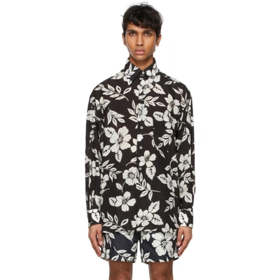 Tom Ford Floral Print Button-down Shirt In Black