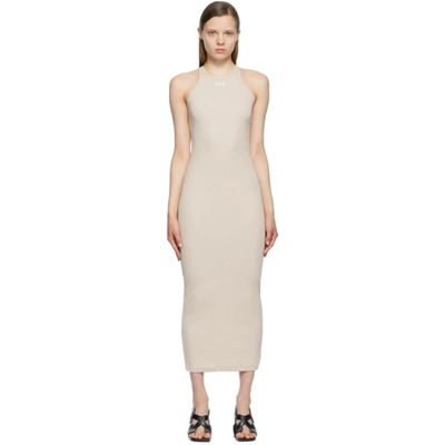 Off-white Logo Print Ribbed Jersey Dress In Neutrals