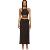 CHRISTOPHER ESBER BROWN WRAPPED INTERLOCK TIE HALTER DRESS