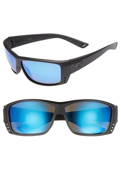 Costa Del Mar Cat Cay 60mm Polarized Sunglasses In Blackout/ Blue Mirror