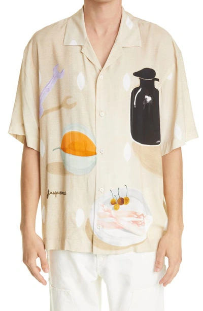Jacquemus La Chemise Henri Still Life Print Camp Shirt In Beige