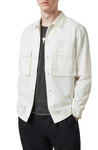 Allsaints Vanguard Herringbone Button-up Work Shirt In Bone White