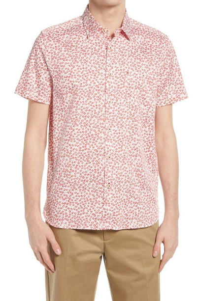Ted Baker Parslee Floral Stretch Short Sleeve Button-up Shirt In Red