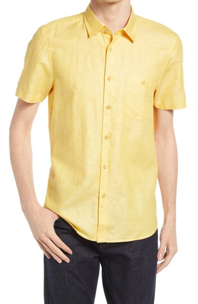 Ted Baker Civiche Linen & Cotton Button-up Shirt In Yellow